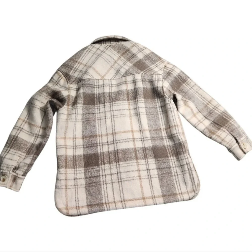 Zara Plaid Shacket Women XS Tan Oversized Flannel 3811/040/450 - Picture 9 of 9